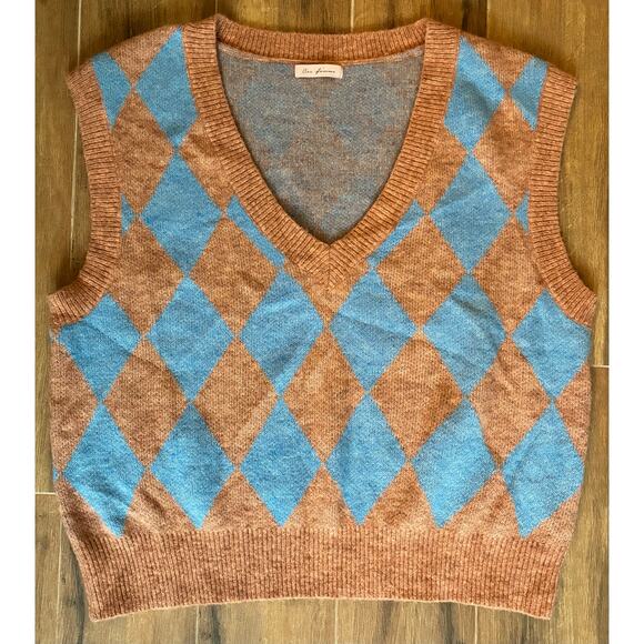 Ces Femme Mocha Brown and Blue Argyle Sweater Vest Women's Size Large - Picture 5 of 10